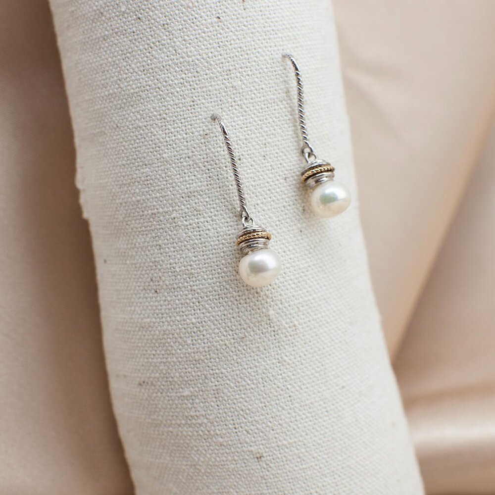 925 Sterling Silver with Genuine Pearls Earrings - Picture 4 of 6
